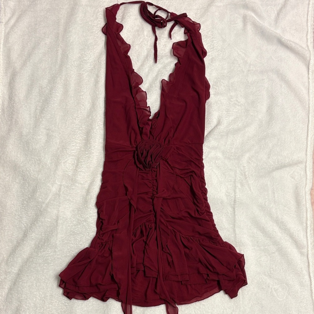 SHEIN Burgundy Ruffle Mini Dress